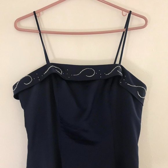 Vintage long maxi dark blue navy formal prom dress - Picture 3 of 4